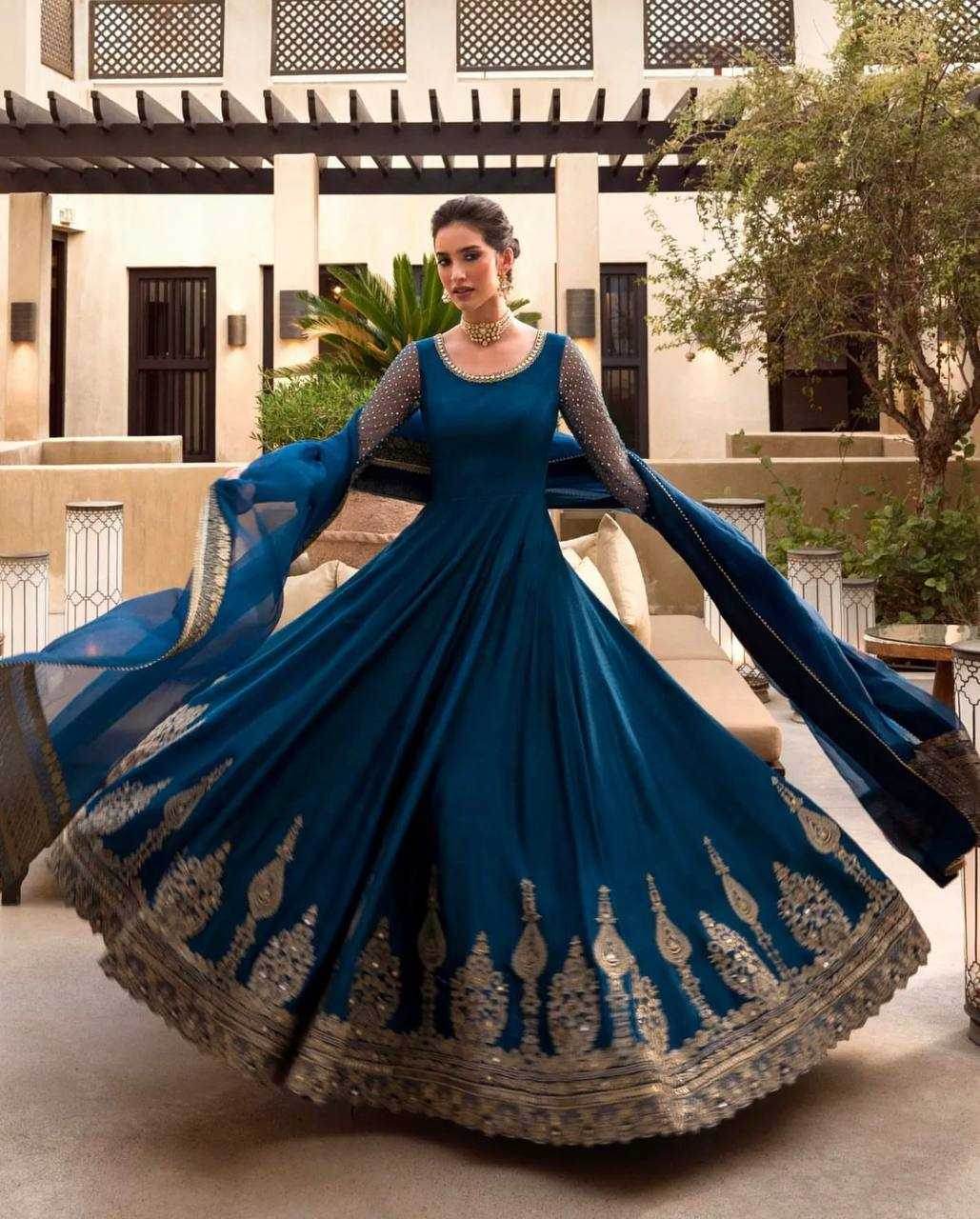 Georgette Embroidery Long Georgette Gown - MYLUXURY LANE ENTERPRISE